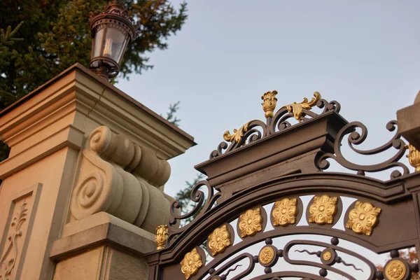 都市公園内の装飾的な鉄門. — ストック写真