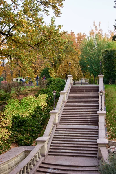 Schody granitowe w parku jesiennym. — Zdjęcie stockowe