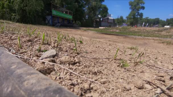 Radio-sterowane samochody na offroad piaszczystym wyścigu drogowym. — Wideo stockowe