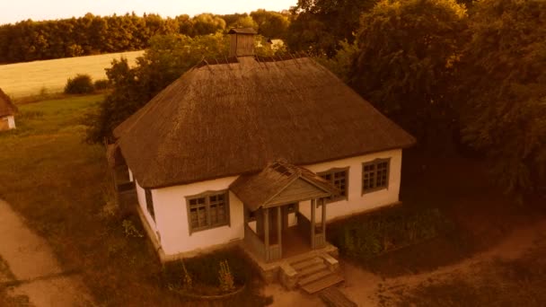 Vista aérea da aldeia rural com casas tradicionais da cabana ucraniana . — Vídeo de Stock