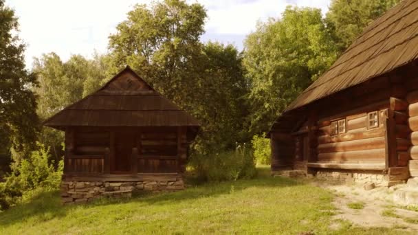 Ancient wooden medieval cabin houses. — Stock Video