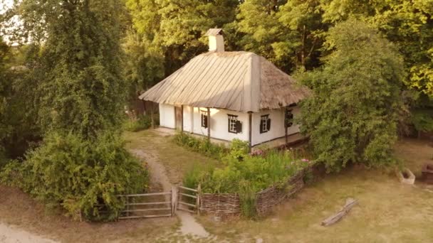 Oude traditionele dorpswoning met rieten heg. — Stockvideo