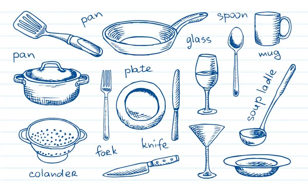 Набор посуды посуды — стоковый вектор