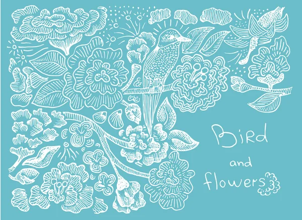 Vzorek ptáků a květin — Stockový vektor