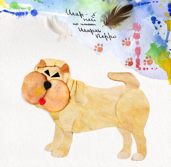 Hermosa postal abstracta hecha a mano con perro Shar Pei — Foto de Stock