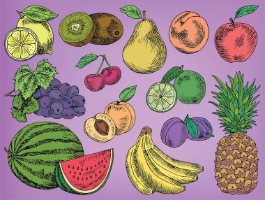 Meyve menü, Yaz Bahçesi, limon, elma, üzüm, karpuz, armut, şeftali, Erik, kiraz, limon, kivi, kayısı, muz, ananas