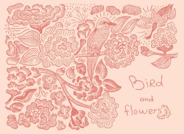 güzel yaz desen kuş ve çiçek