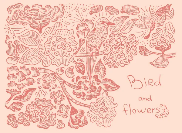 Krásné letní vzor bird a květiny — Stockový vektor