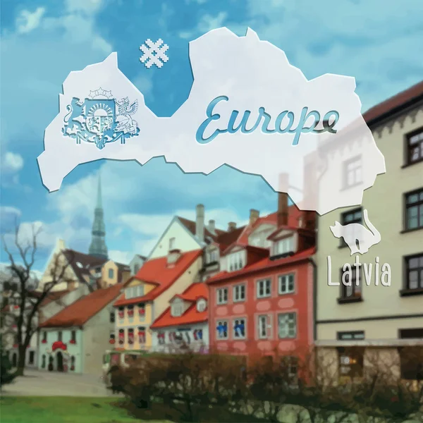 Belo vetor de verão cartão postal Letónia, cidade de Riga — Vetor de Stock