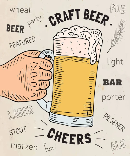Krásný plakát sklenice piva craft. Zdravím — Stockový vektor