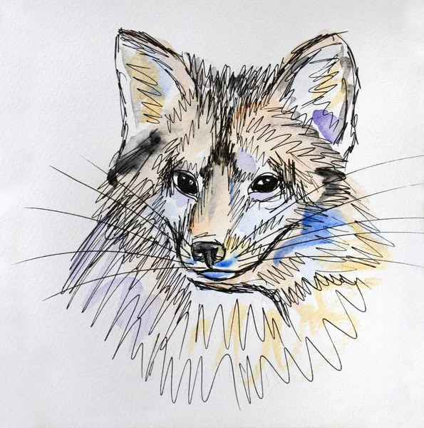 Hand drawn watercolor fox. Autumn colors. — Stock Photo, Image