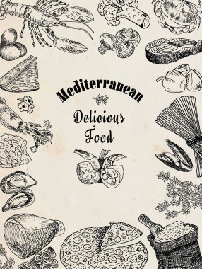 leziz Akdeniz yemekleri, brokoli, kalamar, peynir, Yengeç, yumurta, balık, un, sarımsak, marul, ıstakoz, mantar, midye, biber, pizza, karides, kabuk, karides, spagetti, kalamar