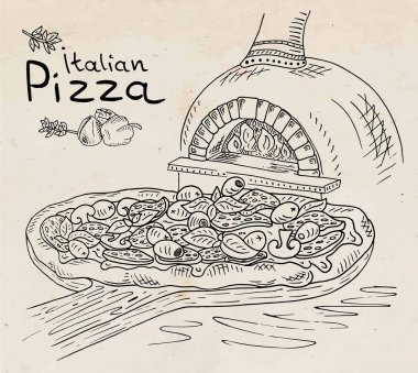 Güzel İtalyan Pizza fırın kesme tahtası üzerinde gösterimi 