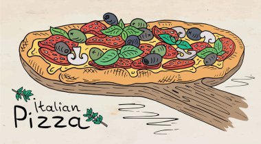 Güzel İtalyan Pizza kesme tahtası üzerinde gösterimi