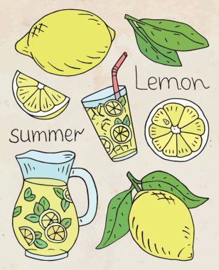 Yaz çizim sulu limon ile taze limonata