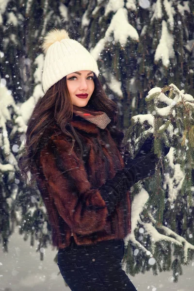 Retrato de jovem mulher bonita no parque de inverno — Fotografia de Stock