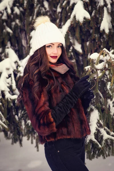 Portrait de jeune belle femme dans le parc d'hiver — Photo