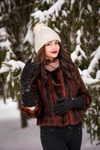 Portrait de jeune belle femme dans le parc d'hiver — Photo