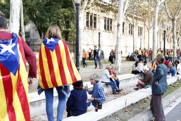 Barcellona, Catalogna, Spagna, 27 ottobre 2017: la gente celebra il voto per dichiarare l'indipendenza della Catalogna vicino al Parc de la Ciutadella — Foto Stock