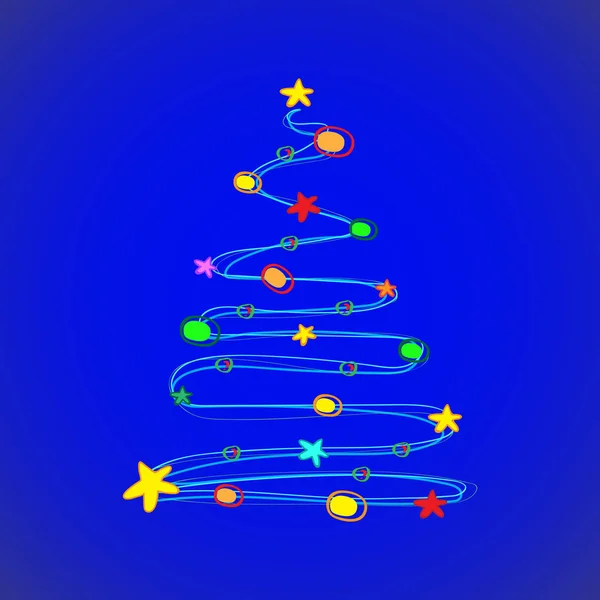 Χριστουγεννιάτικο δέντρο σε μπλε φόντο — Διανυσματικό Αρχείο