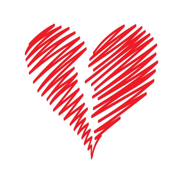 Corazón rojo dibujado a mano del círculo de garabatos — Vector de stock