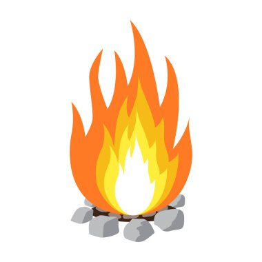 Beyaz arka plan üzerinde illüstrasyon izole kamp ateşi