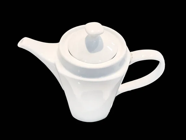 Olla de té de cerámica blanca aislada sobre fondo negro —  Fotos de Stock