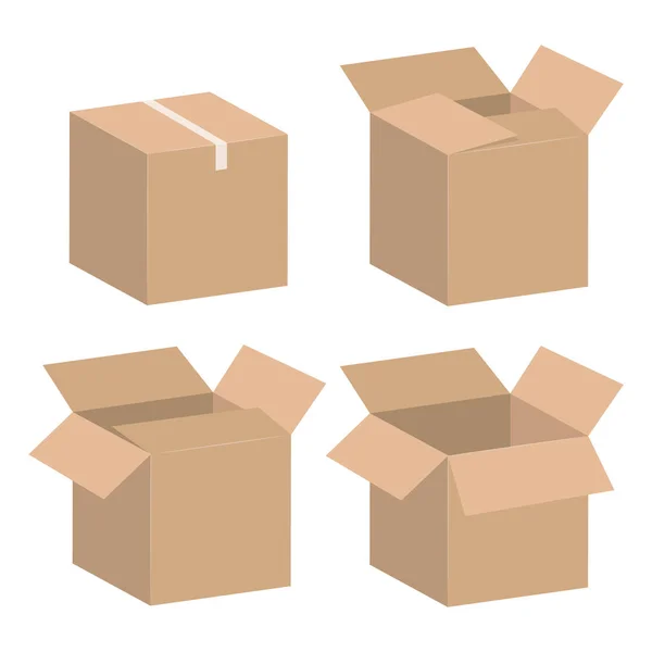 Коллекция картонных коробок с иллюстрациями на белом набережной — стоковый вектор