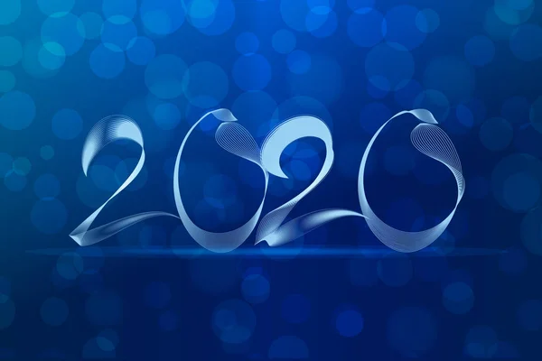 Happy New Year 2020 Text Design on blue bokeh background — Stock Vector