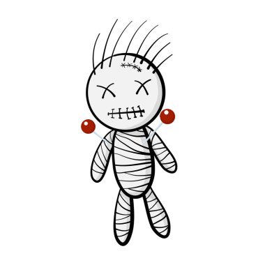 Voodoo bebeği beyaz arkaplanda izole edilmiş bir resim