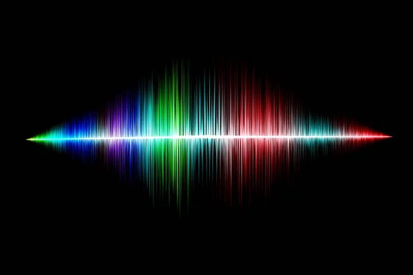 Colorful sound waves oscillating glow light isolated on black background