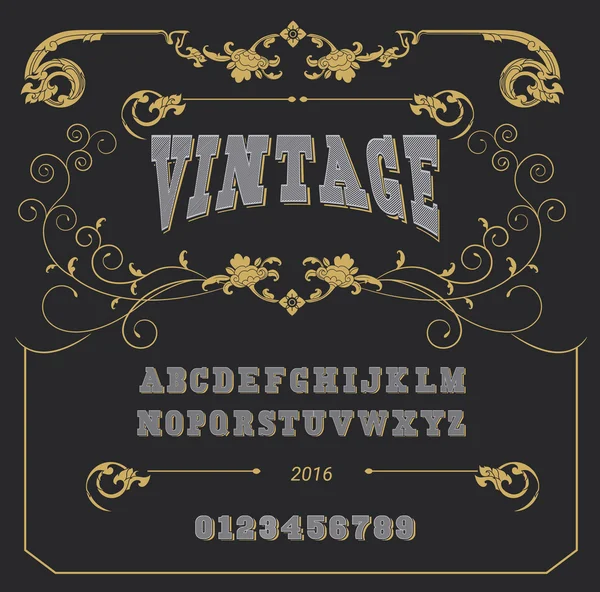 Fonte do tipo retro, tipo letras, números e marcas de pontuação. Fonte vetorial de design vintage angustiado — Vetor de Stock