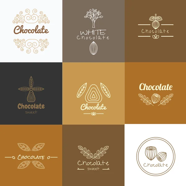 Conceptos y plantillas de diseño de logotipos vectoriales en estilo lineal de moda para envases de chocolate — Vector de stock