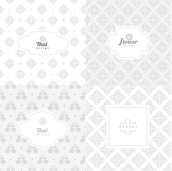 Векторні шаблони монолітного графічного дизайну - етикетки та значки на декоративному фоні, стиль тайський візерунок. Векторні ілюстрації — стоковий вектор
