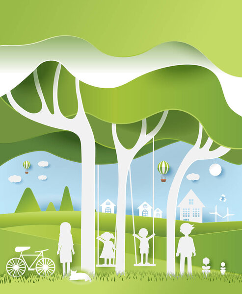 эко дизайн бумаги стиль, дерево и семья с nature.vector иллюстрации
