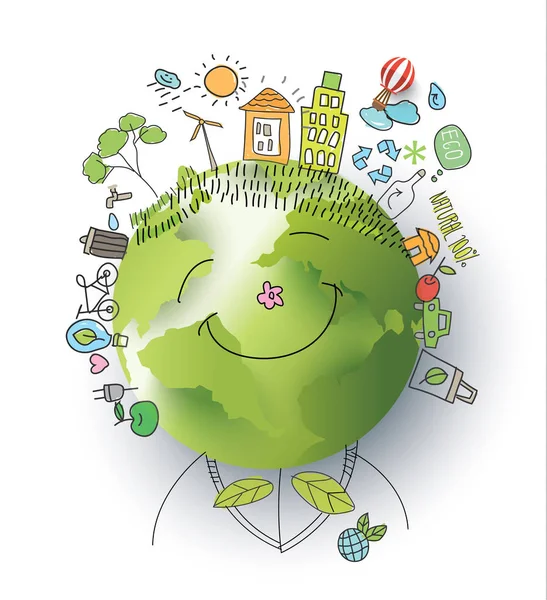 Eco ręcznie rysowane stylu i papieru wyciąć Globe. ilustracja wektorowa — Wektor stockowy