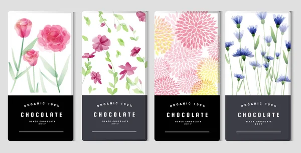 Set di imballaggi per tavolette di cioccolato, stile acquerello. Modello di branding di prodotto di lusso alla moda con etichetta e motivo geometrico. vettore — Vettoriale Stock