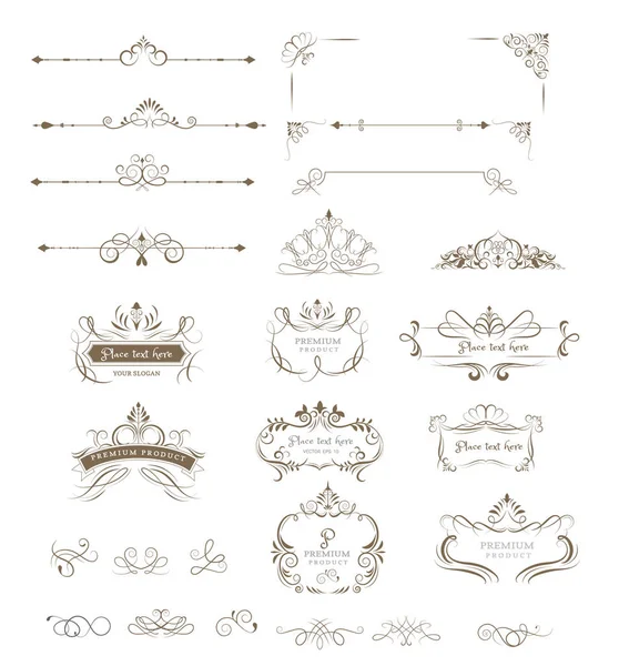 Прикрашені рамки та колекція елементів дизайну, етикетки, кремній для упаковки, дизайн розкішних продуктів. Векторна ілюстрація — стоковий вектор