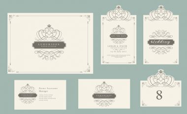 Vintage süsleme seti, sertifika çerçeve, kartvizit, düğün 