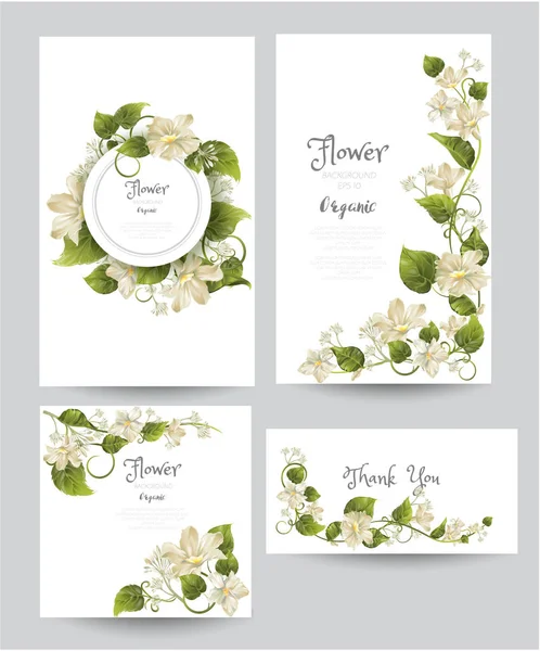 Ensemble de fond de fleur, pour carte de mariage, salutation, merci, enregistrer la date — Image vectorielle