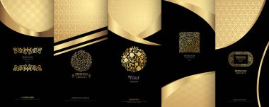Collection of design elements,labels,icon,frames, for packaging,design of luxury products.for perfume,soap,wine, lotion.Made with golden foil.Isolated on white background.vector illustration clipart