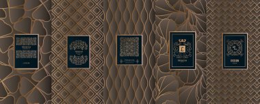 Toplama tasarım öğeleri, etiketleri, simge, çerçeveler, paketlemek için tasarım lüks products.for parfüm, sabun, şarap, losyon. Altın folyo ile yaptı. Geometrik background.vector illüstrasyon izole