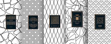 Toplama tasarım öğeleri, etiketleri, simge, çerçeveler, paketlemek için tasarım lüks products.for parfüm, sabun, şarap, losyon. Altın folyo ile yaptı. Geometrik background.vector illüstrasyon izole