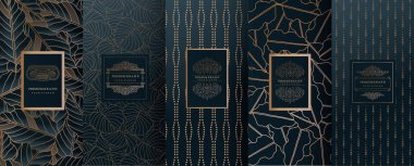 Toplama tasarım öğeleri, etiketleri, simge, çerçeveler, paketlemek için tasarım lüks products.for parfüm, sabun, şarap, losyon. Altın folyo ile yaptı. Geometrik background.vector illüstrasyon izole