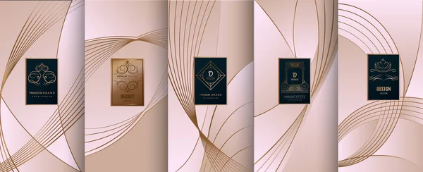 Collection d'éléments de design, étiquettes, icône, cadres, pour l'emballage, design de produits de luxe.pour parfum, savon, vin, lotion.Fabriqué avec feuille d'or.Isolé en ligne background.vector illustration — Image vectorielle