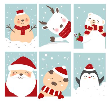 Mutlu noel kartı çizilmiş el çizimi stili. Vektör illüstrasyonu