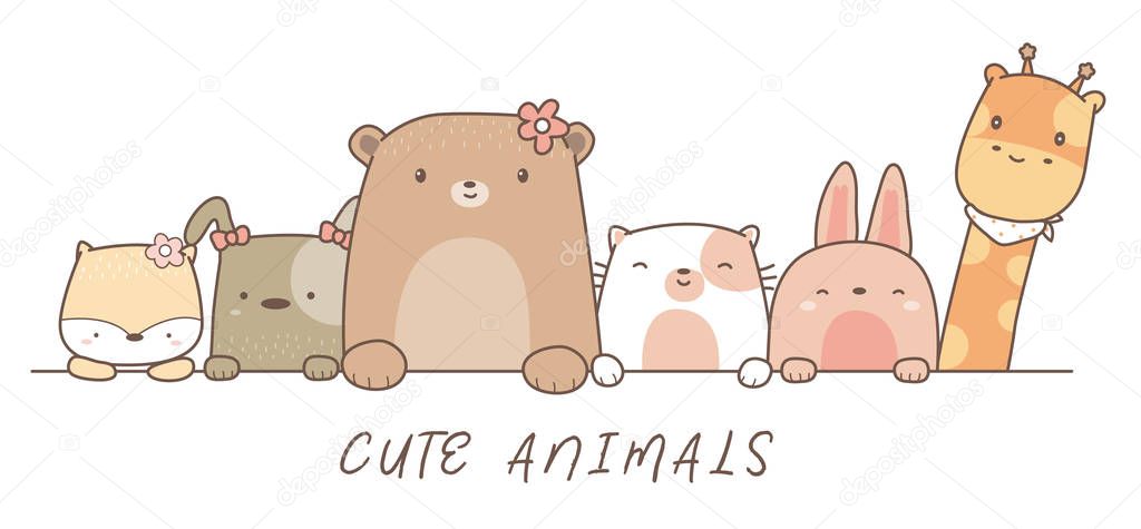 Cute baby animal cartoon hand drawn style,for printing,card, t shirt,banner,product.vector illustration