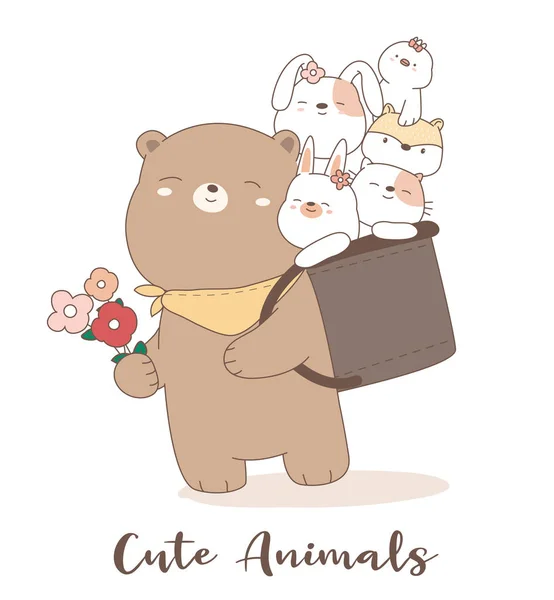 Lindo bebé animal dibujos animados estilo dibujado a mano para imprimir, ilustración card.vector — Vector de stock