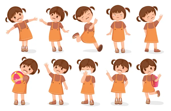 Set niñas personajes dibujos animados style.vector ilustración — Vector de stock