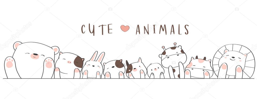 Cute baby animal cartoon hand drawn style.vector illustration